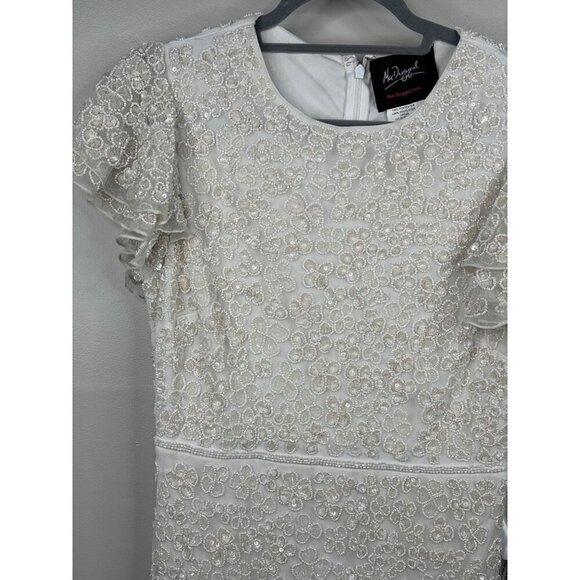 Mac Duggal 10827 White Floral Flounce Sleeve Midi Dress Sequins Beads Size 6 NEW - Picture 5 of 9